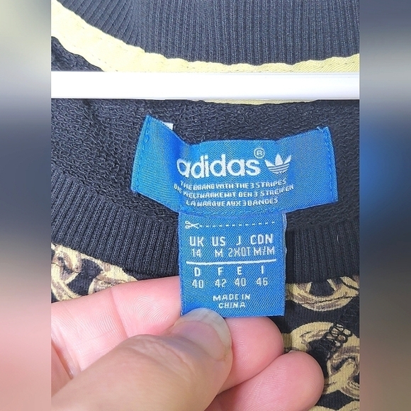Women's Adidas Trefoil Black and Gold Chain Print Sweatshirt, Size Medium - Picture 5 of 5
